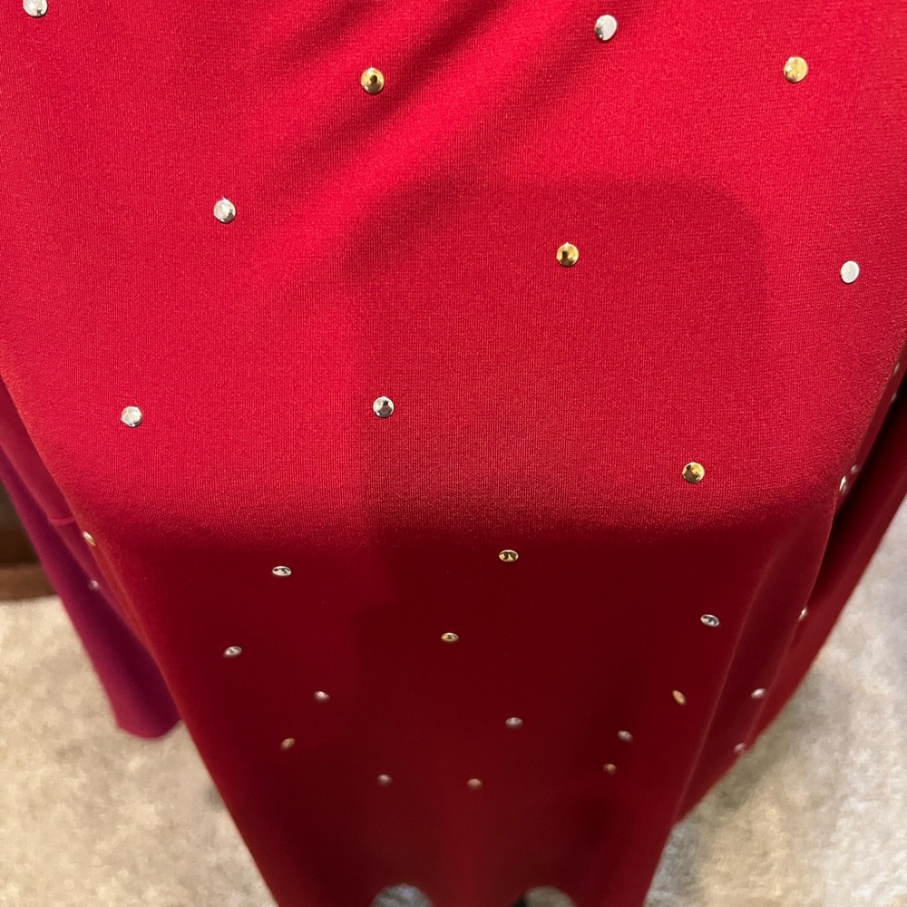 Joan Rivers Red Rhinestone Studded Top 2X Women Long Sleeve Stretch Blouse - Picture 5 of 12